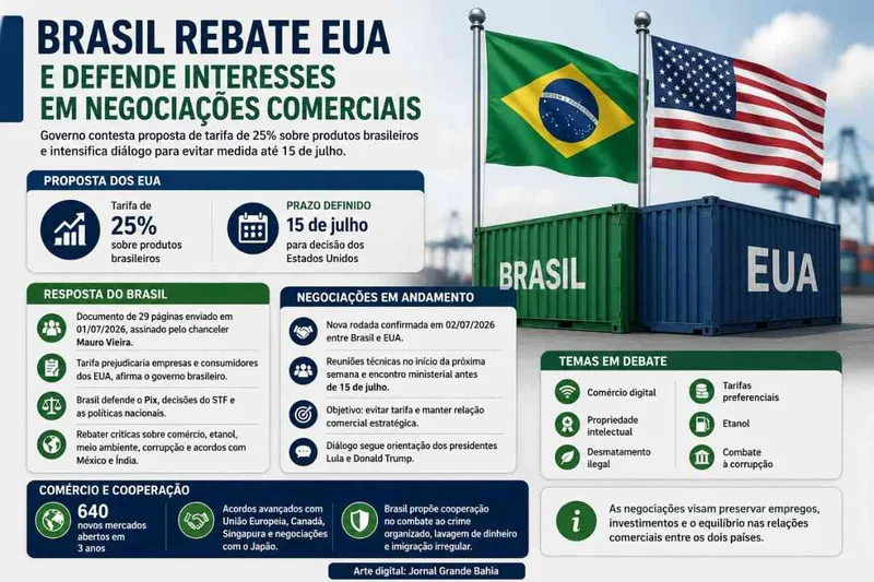 Brasil negocia com EUA para evitar tarifa de 25% sobre exportações